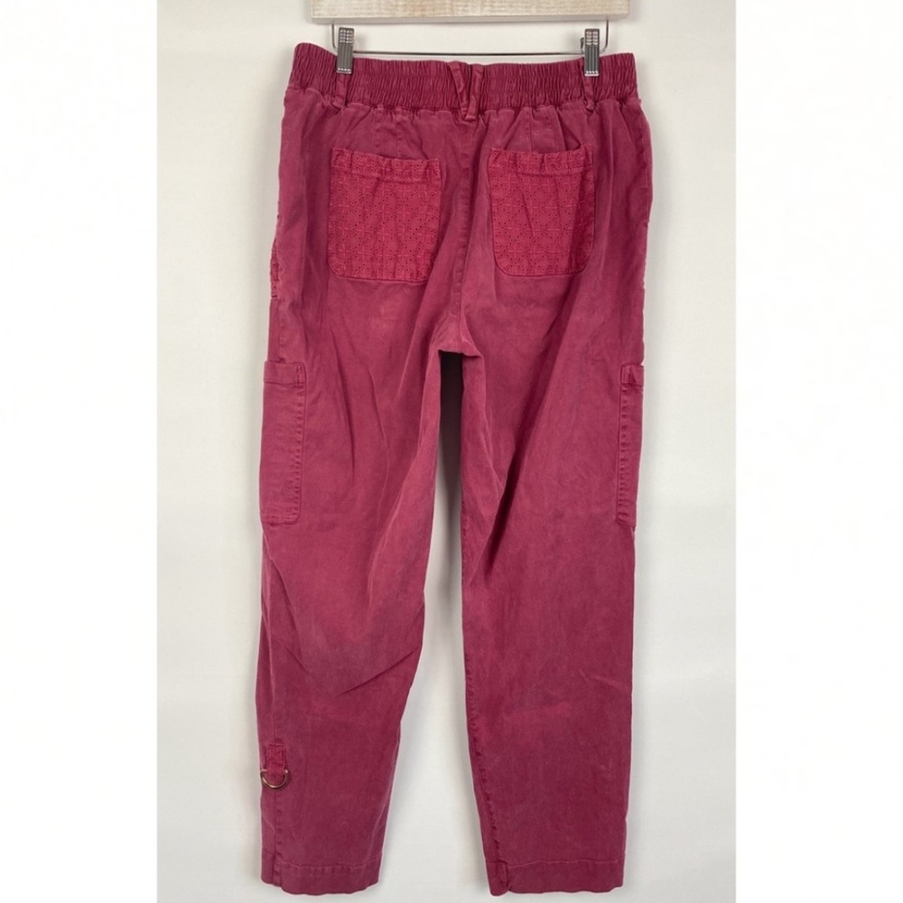 Soft Surroundings Womens Pants M Pink Burgundy Eyelet Crop Coastal Cargo Mira - Picture 6 of 10